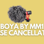 A banner image with the pictures of boya by mm1 mic, and the text reads, "boya by mm1 noise cancellation"