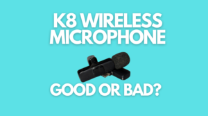 It's a banner containing the pictures of k8 wireless mic and the android phone, and the text says, "K8 Wireless Microphone any good"