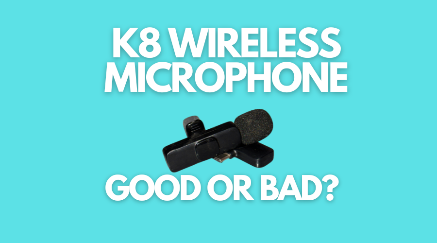 It's a banner containing the pictures of k8 wireless mic and the android phone, and the text says, "K8 Wireless Microphone any good"